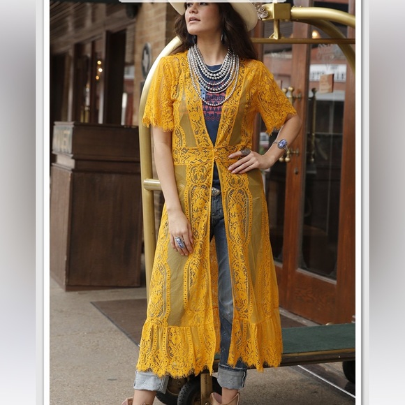 🌼SALE🌼 Cruel Denim Lace Kimono Duster - Picture 2 of 12